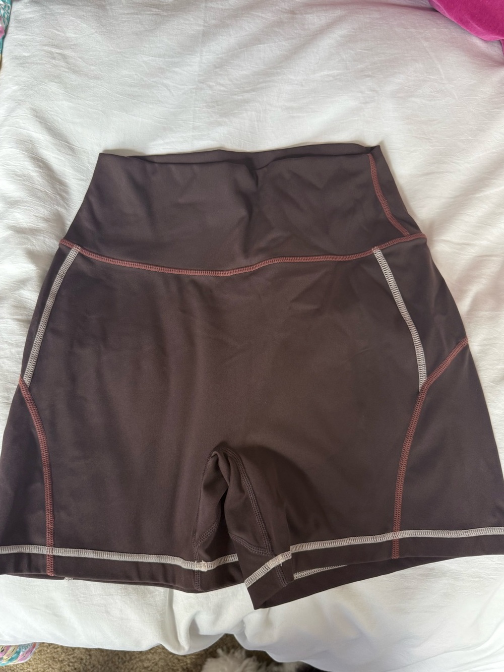 BuffBunny Brown High-Rise Bike Shorts with Contrast Stitching